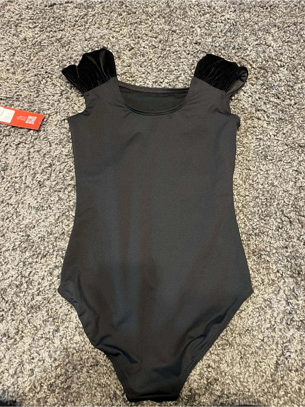 Capezio Black Girls' Leotard with Ruffle Shoulder Straps